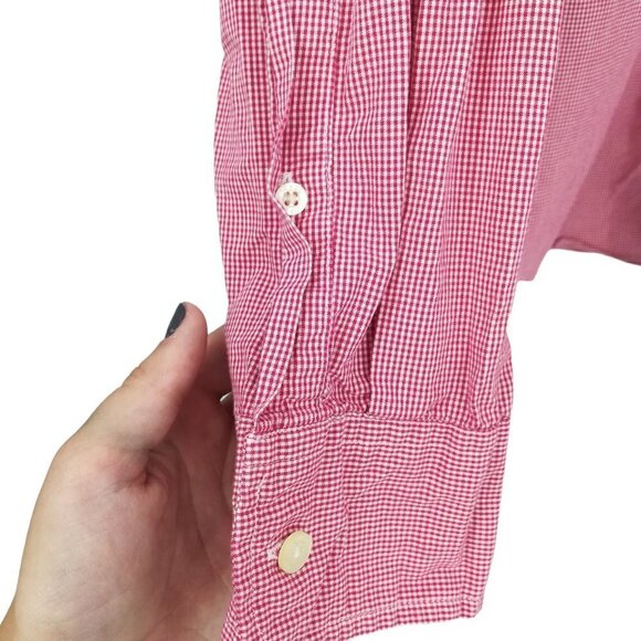 Tailored J Crew Button Down Collared Shirt Size L Red White Plaid Long Sleeve - Picture 3 of 11